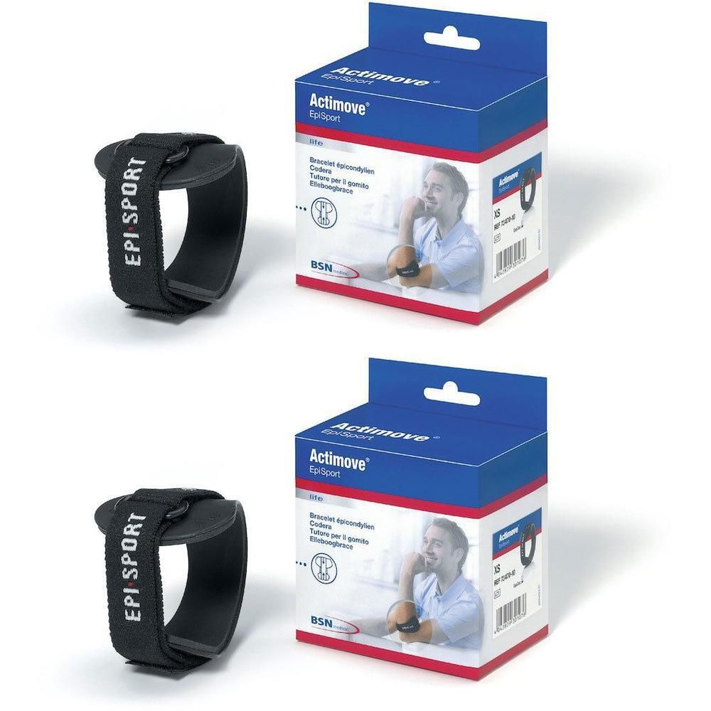 Zwarte Epi Sport bandage met klittenbandsluiting en drukpad. Verpakking ernaast.