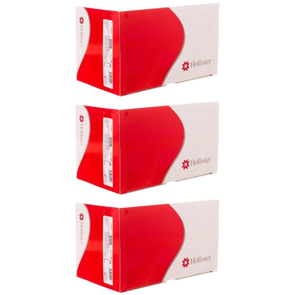 Drie Hollister Incare verpakkingen in rood en wit. Elke verpakking heeft een rode golvende rand.
