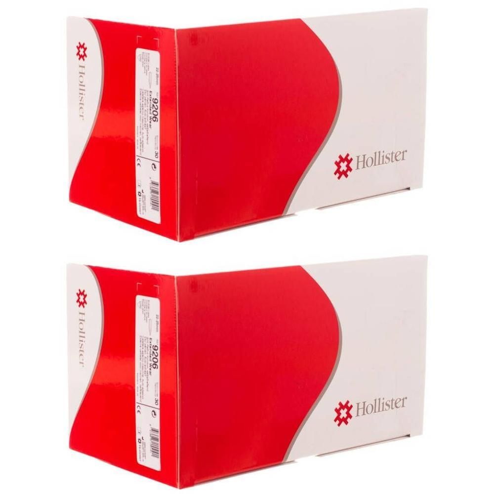 Deux boîtes de produit Hollister, rouge et blanc, avec logo et numéro de produit 9206.