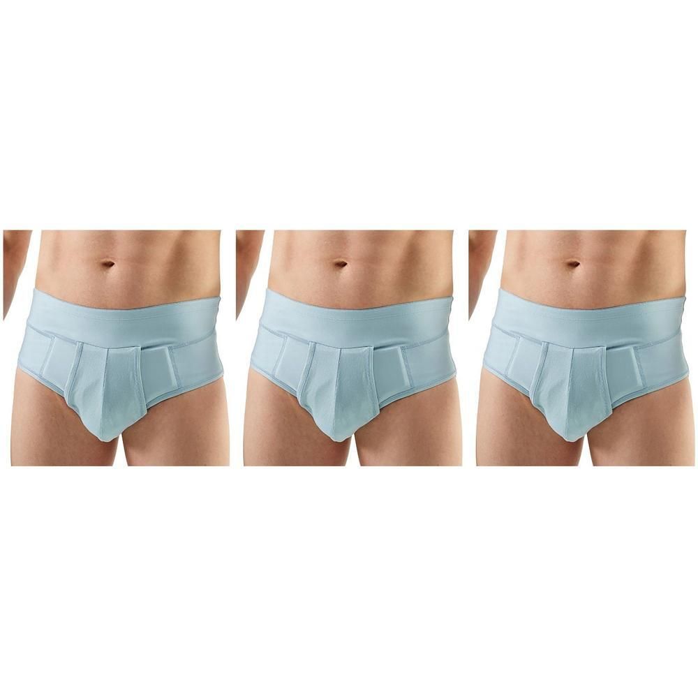 Trois culottes bleu clair avec des zones de compression.