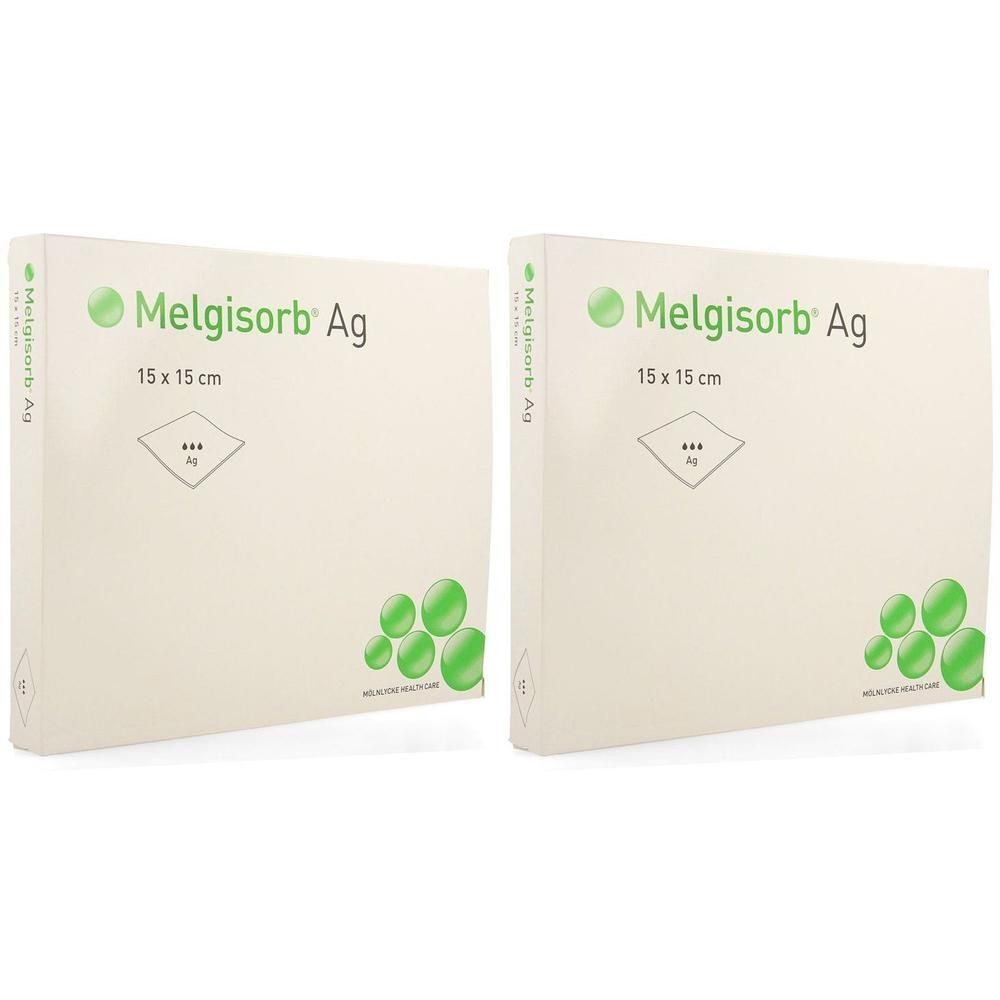 Twee pakken Melgisorb Ag wondverbanden, 15x15 cm.