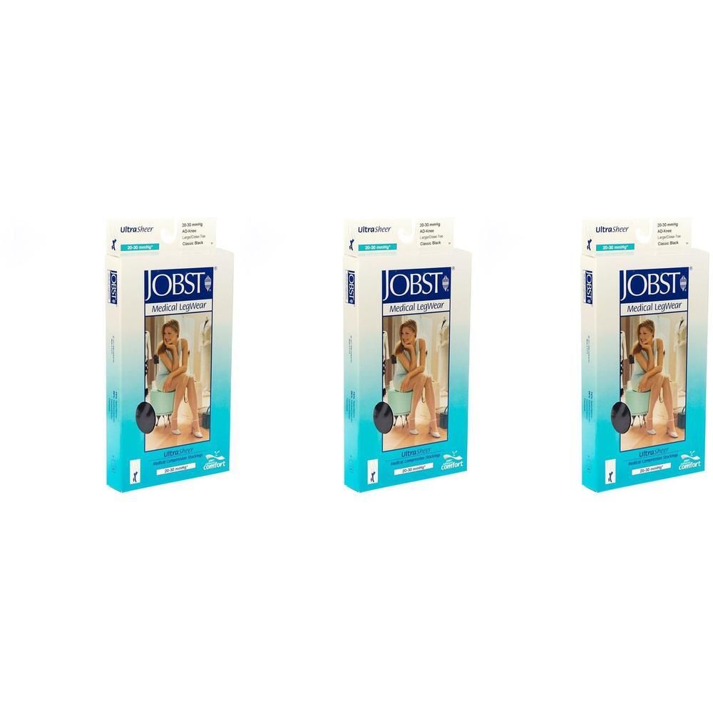 Drie verpakkingen Jobst compressiekousen, knielengte, zwart, maat L.