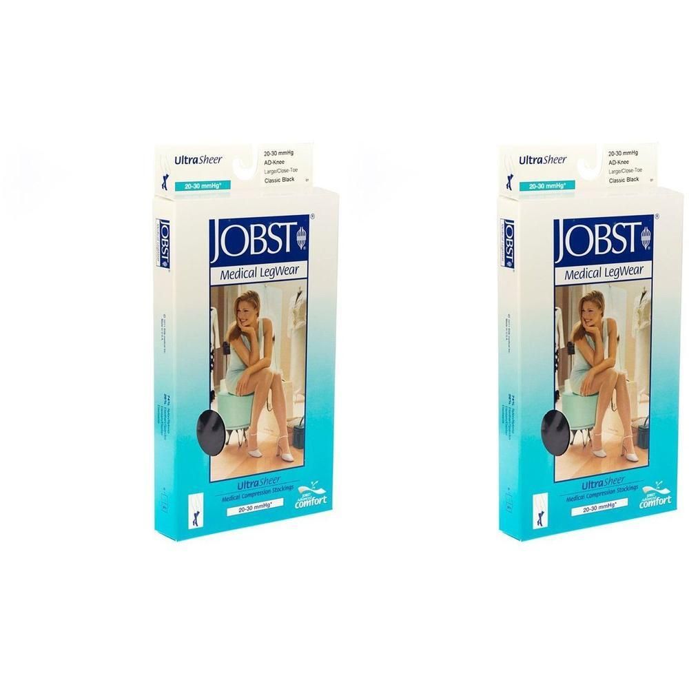 Deux paquets de bas de contention Jobst Ultrasheer, genou, noir, taille L.