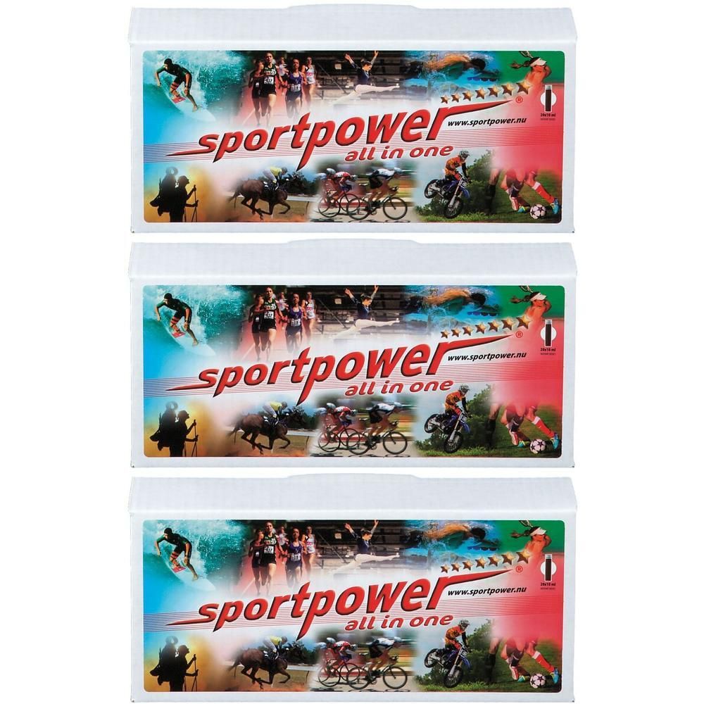 Drie pakken "Sportpower all in one" met sportieve afbeeldingen.