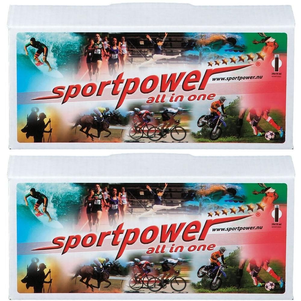 Twee pakken Sport Power met afbeeldingen van diverse sporten.