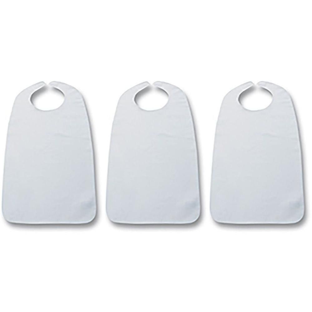 Trois bavoirs blancs avec une ouverture pour le cou.