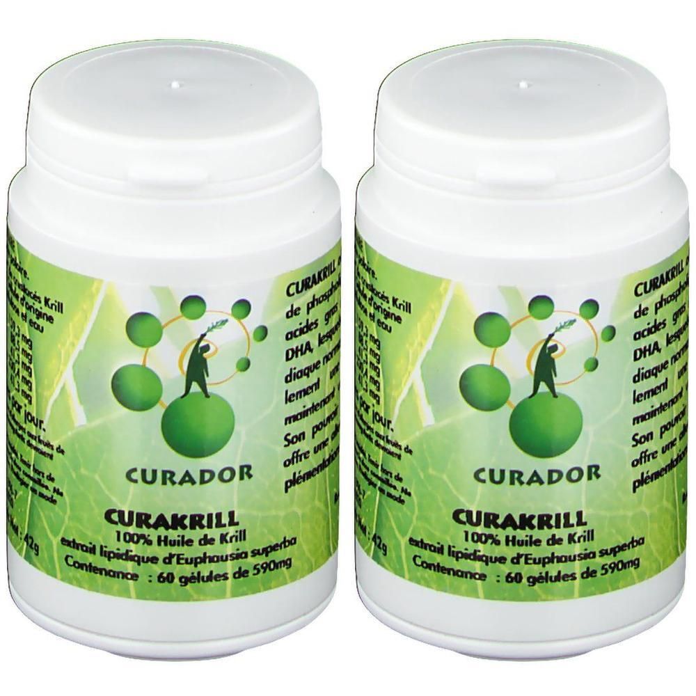 Deux contenants de Curakrill 100% Huile de Krill, 60 gélules par contenant.