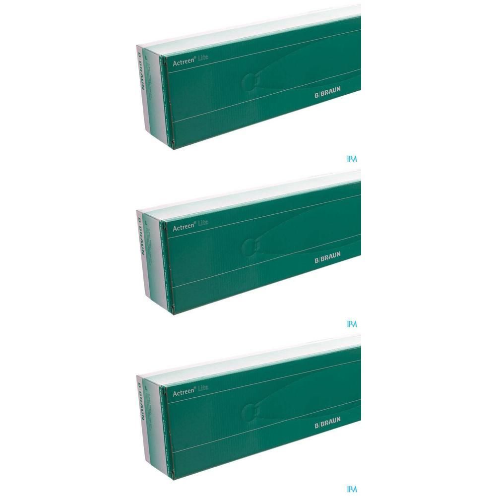 Trois boîtes Actreen Lite de B. Braun. Boîtes vertes avec inscription blanche.