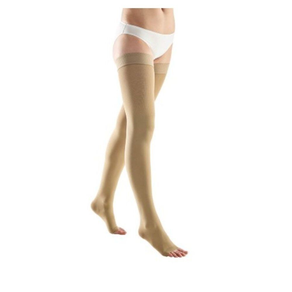 Beige dijbeenkous Bota Tovarix, maat S, met open teen.
