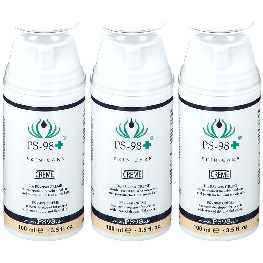 Trois flacons de crème PS-98 Skin Care avec pompe. Chaque flacon contient 100 ml.