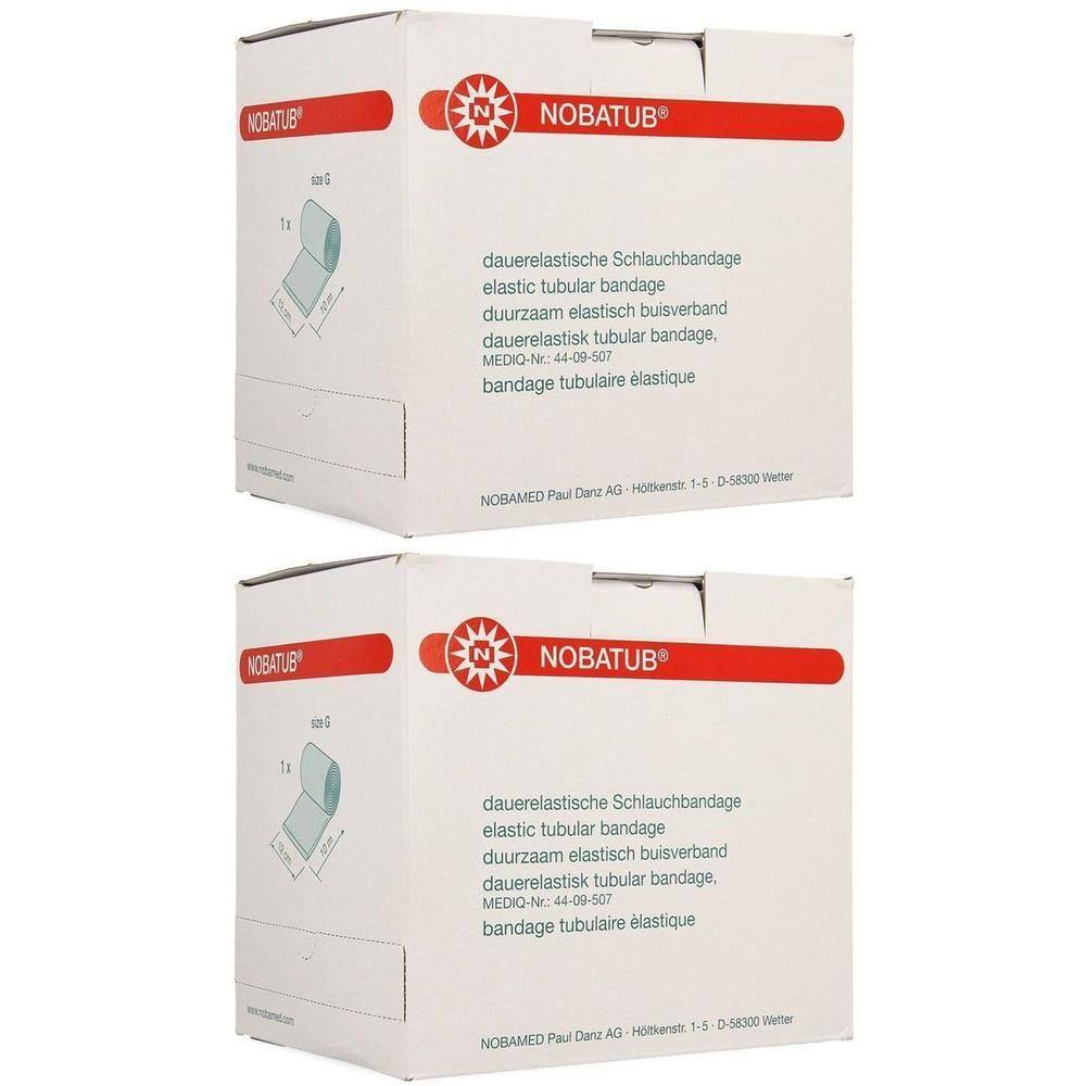 Deux boîtes de Noba Tub G, bandage tubulaire élastique. Inscription : "NOBATUB", "elastic tubular bandage".