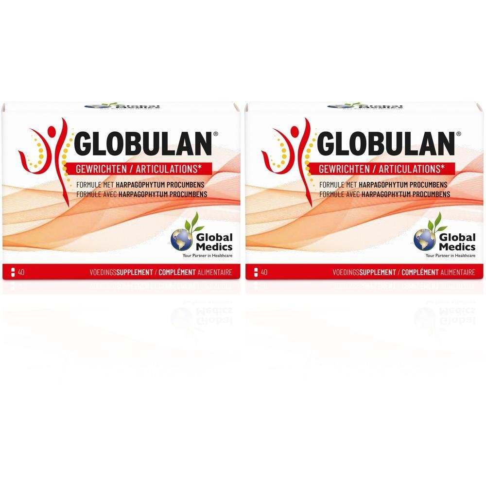 Globulan: Twee verpakkingen met 40 tabletten. Voedingssupplement voor gewrichten.
