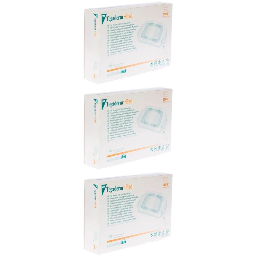 Drie pakken 3M Tegaderm + Pad verband. Transparant folieverband met gaaskompres.