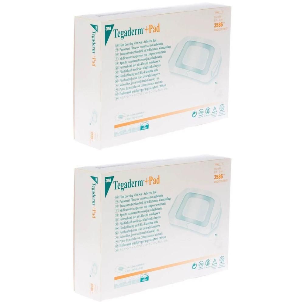 Twee verpakkingen 3M Tegaderm + Pad, transparant verband met klevende pad.