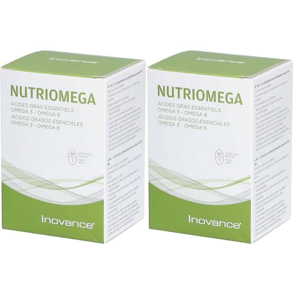 Deux boîtes d'Inovance Nutri Omega, acides gras essentiels Oméga 3 et Oméga 6.
