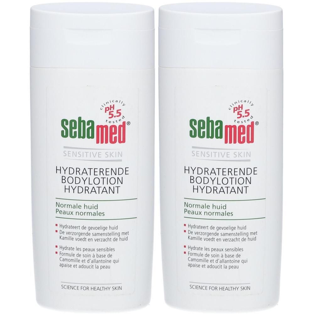 Twee Sebamed Bodylotion flacons met pH 5.5 voor normale huid.