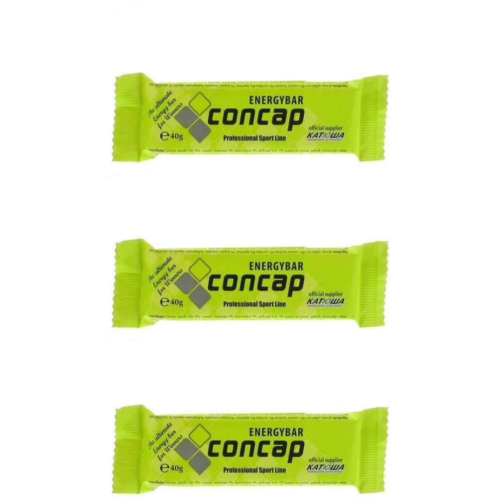Drie Concap Energie Riegel in felgroene verpakking met zwarte tekst en logo.