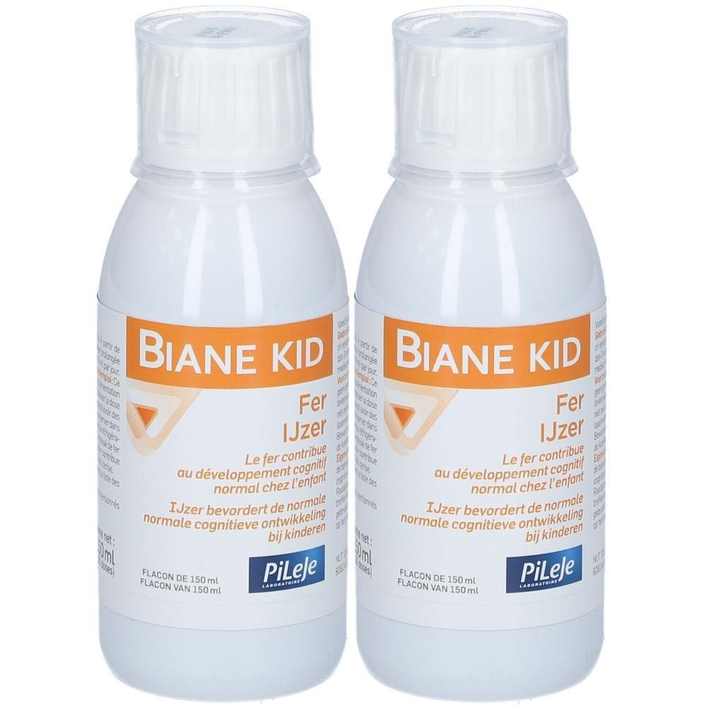 Deux flacons de Biane Kid Fer IJzer, chacun 150ml.