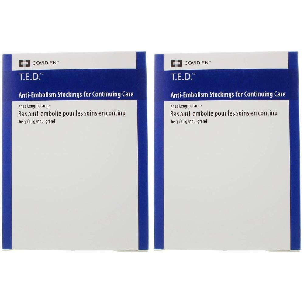 Deux paquets de bas anti-embolie T.E.D., longueur genou, grand.