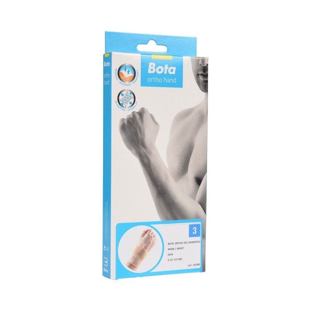 Emballage d'un support de poignet beige avec ouverture pour le pouce, taille 3.
