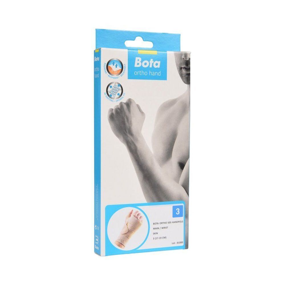 Emballage d'un support de poignet beige avec ouverture pour le pouce, taille 3.