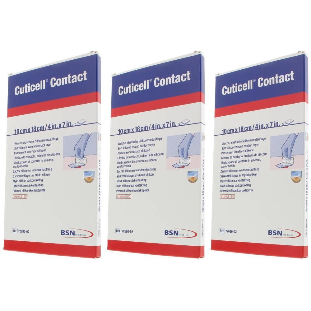 Drie pakken Cuticell Contact wondverband, 10x18 cm.