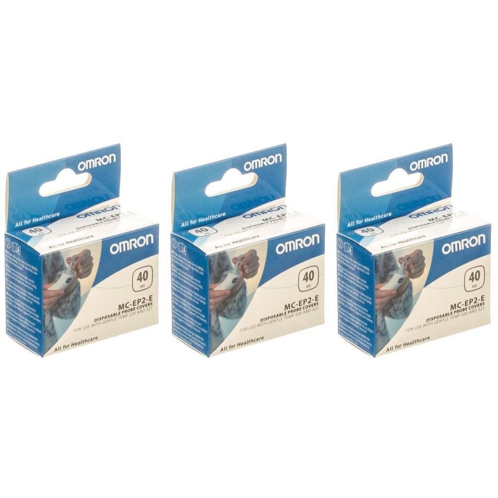 Trois paquets de 40 capuchons jetables Omron MC-EP2-E pour thermomètre auriculaire.