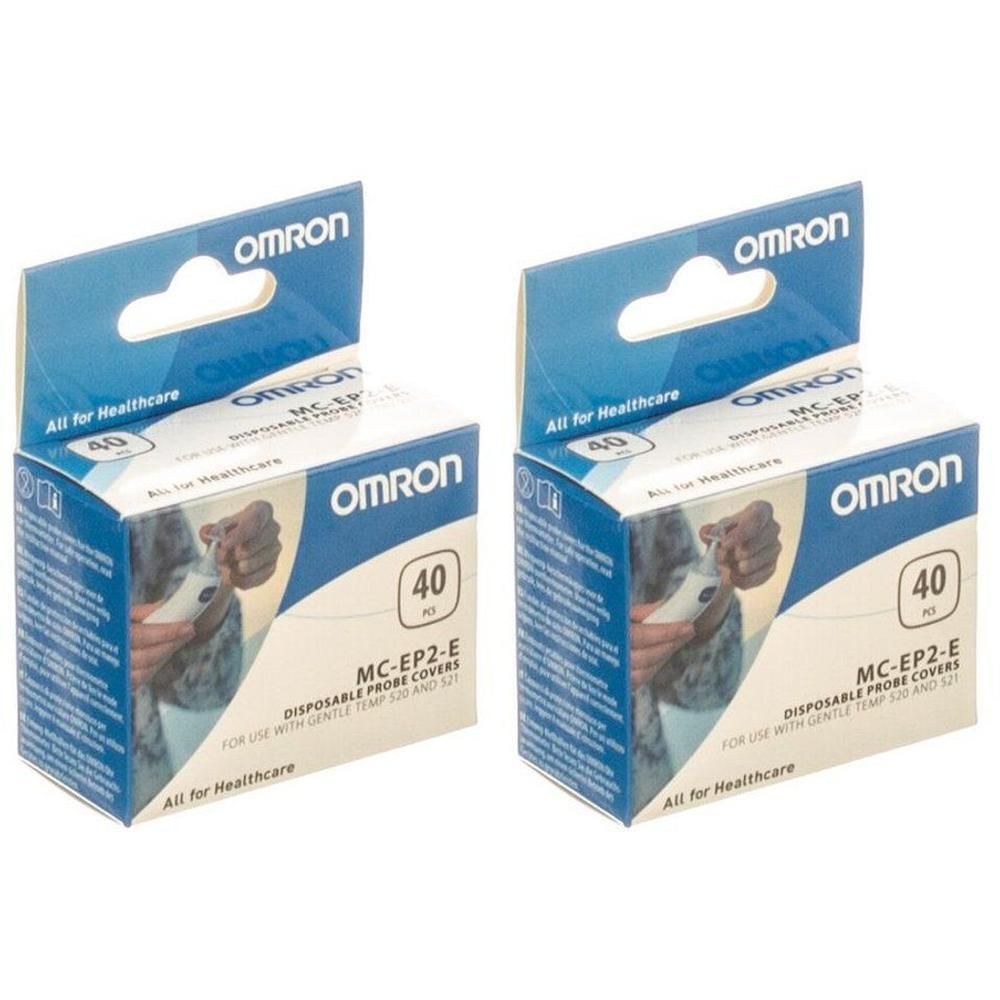 Twee pakken Omron wegwerpbeschermers voor oorthermometer, 40 stuks per pak.