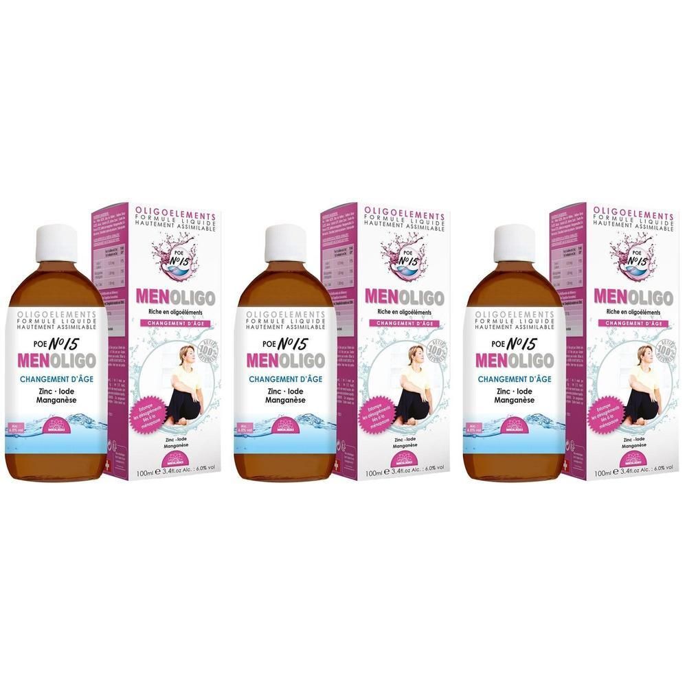 Trois flacons et boîtes de Bioligophyt Yam, complément alimentaire liquide.