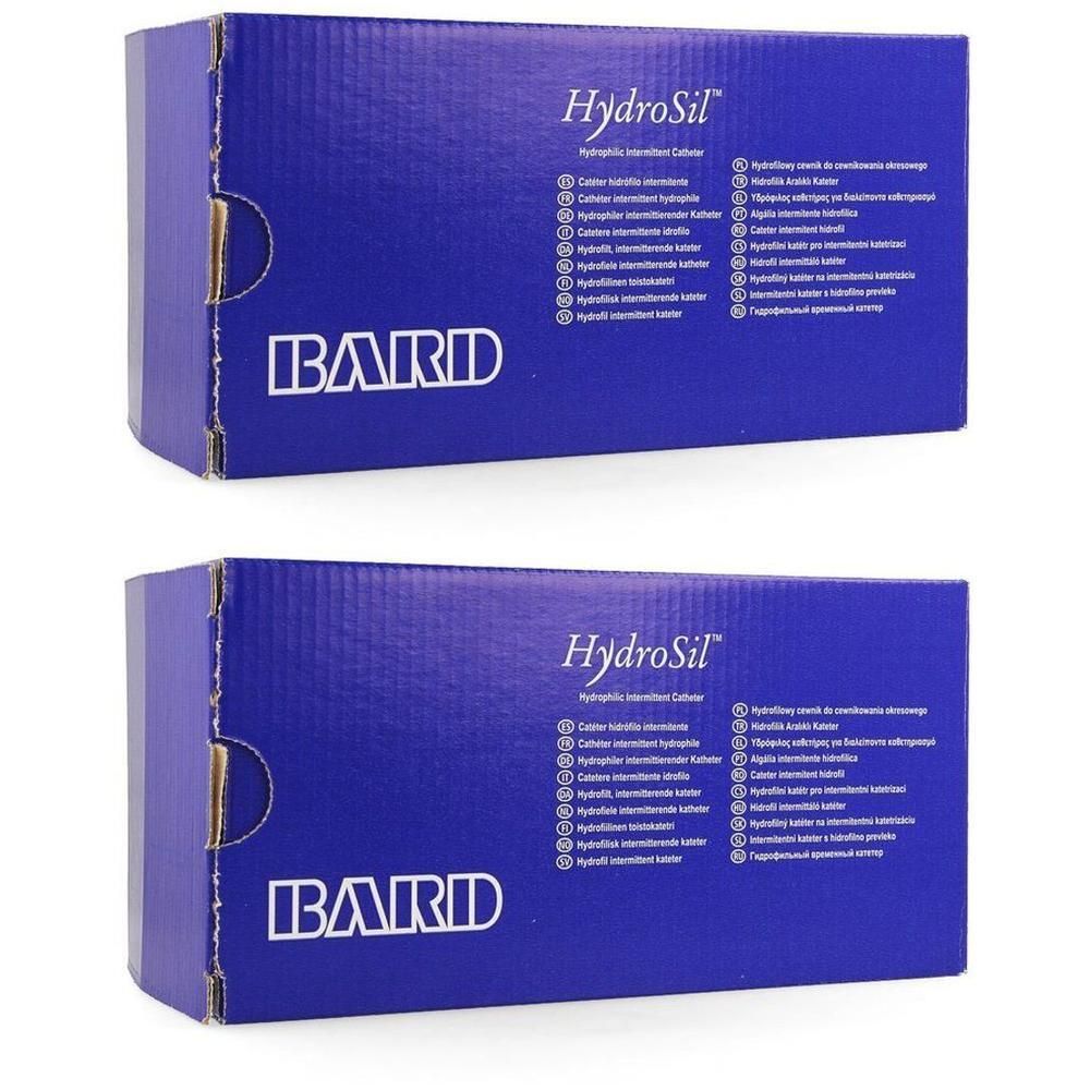Deux boîtes Bard HydroSil pour cathéter, bleues, avec informations produit.