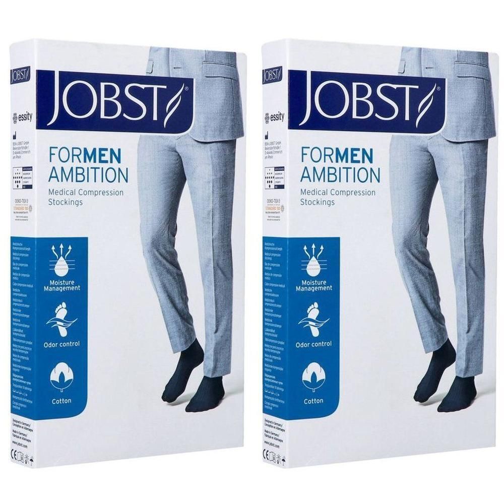 Deux paquets de bas de compression Jobst Ambition pour hommes, gris clair.