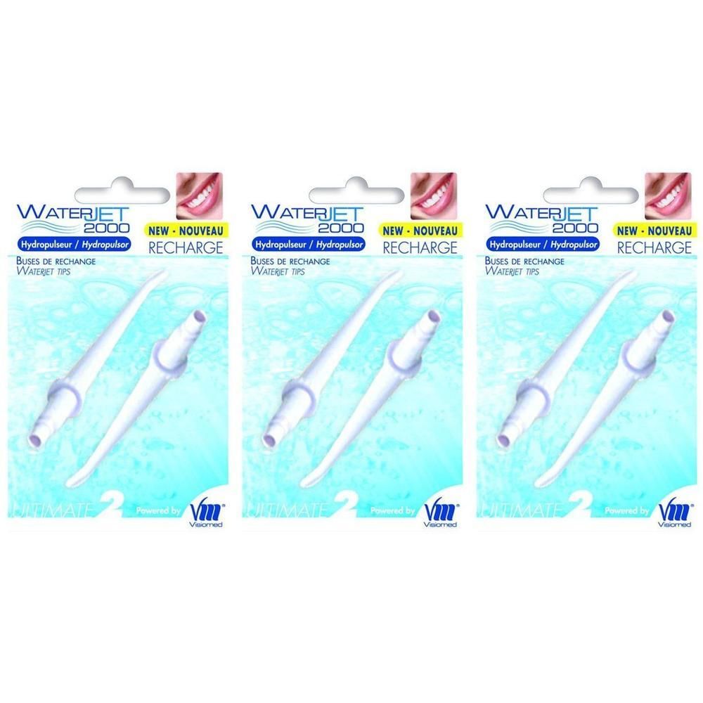 Trois paquets de deux embouts de jet dentaire blancs pour le Waterjet 2000 Recharge.