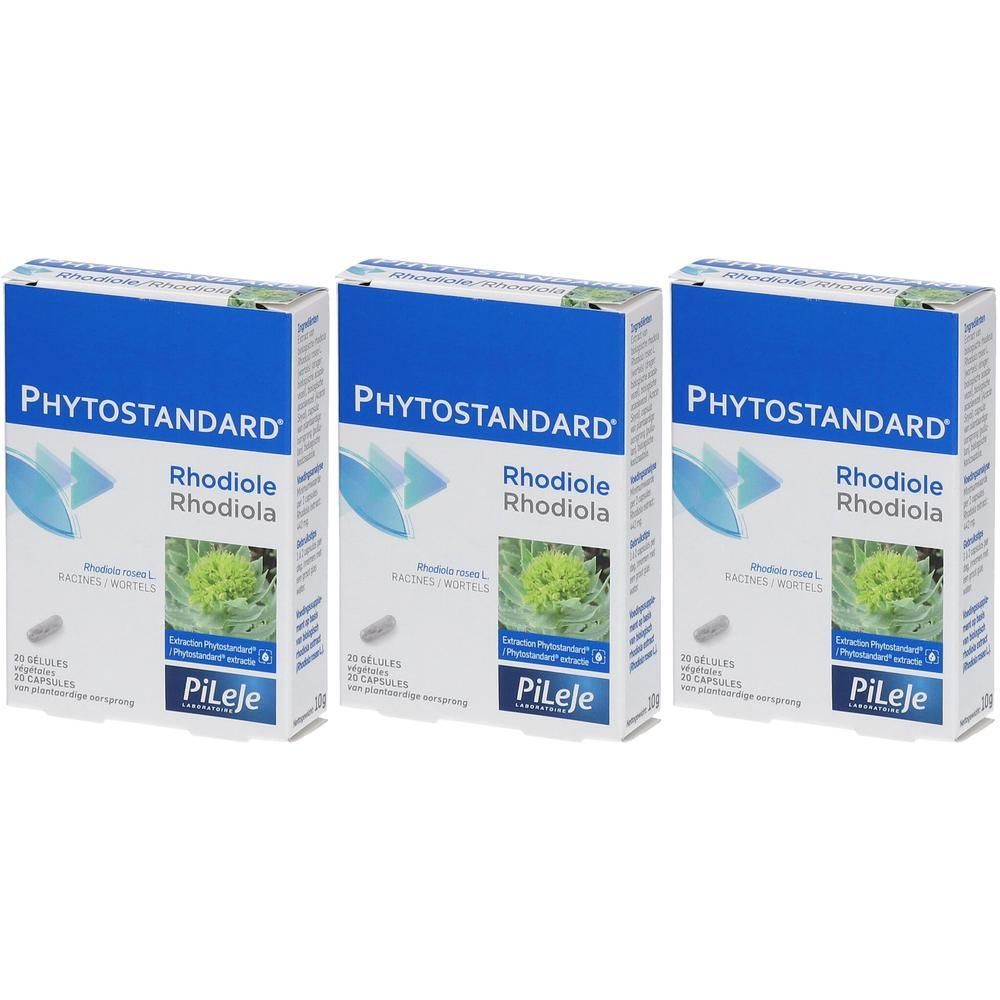 Drie pakken Phytostandard Rhodiola met elk 30 capsules.
