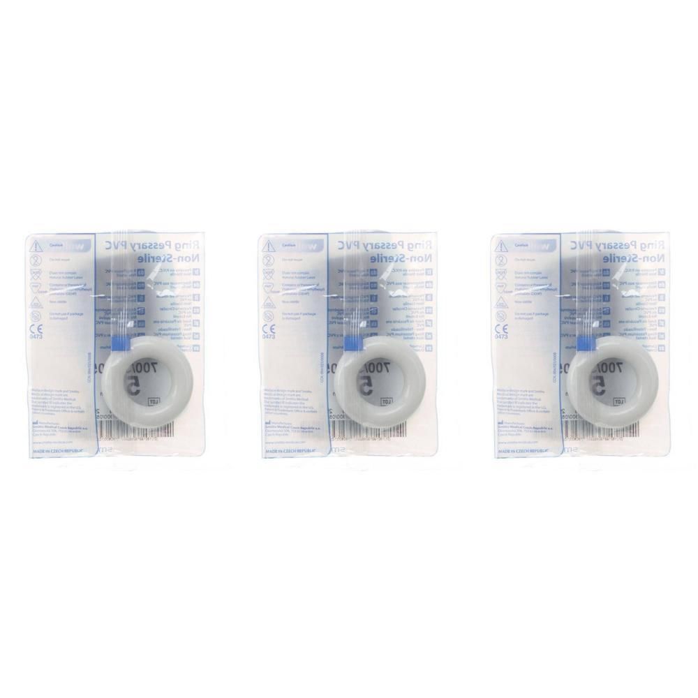 Trois anneaux Portex sous emballage individuel, ronds, en vinyle, avec marque bleue.