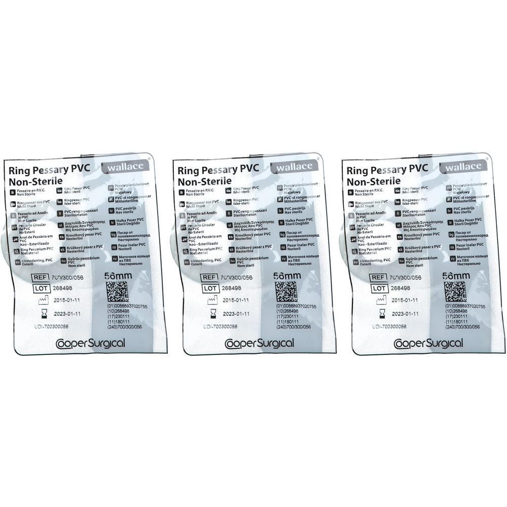 Drie verpakkingen Portex Ring Pessarium PVC, 56mm, Non-Steriel. Cooper Surgical.