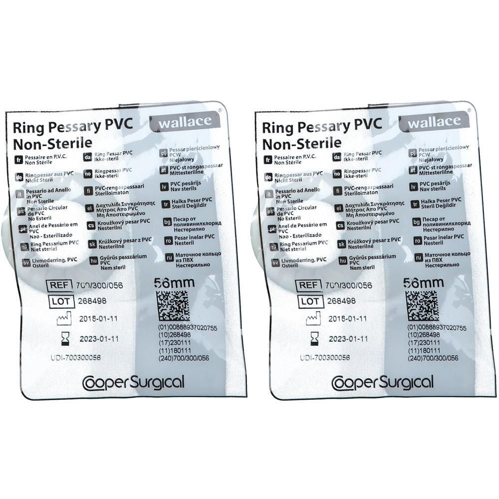 Twee verpakkingen Ring P Pvc, niet steriel, diameter 56 mm. Merk Cooper Surgical.