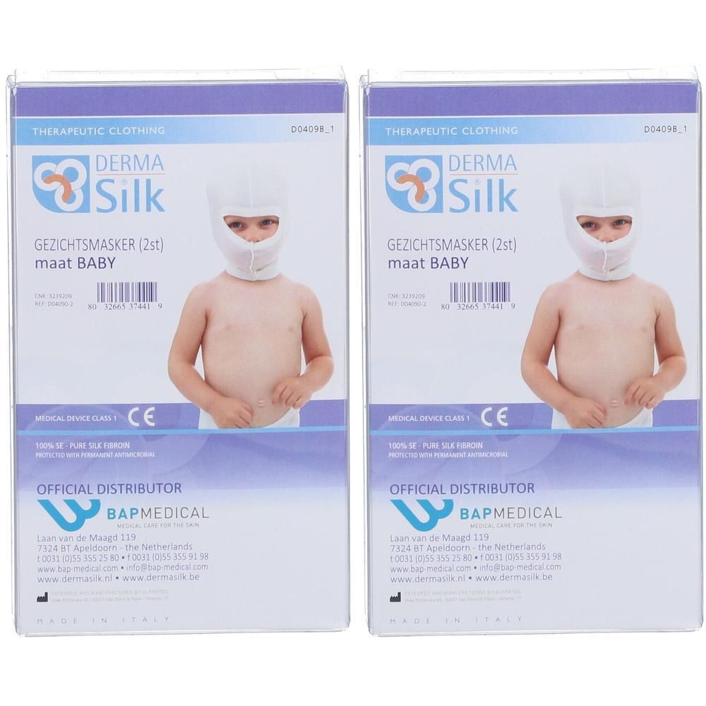 Deux paquets de masques faciaux DermaSilk pour bébés, taille bébé.