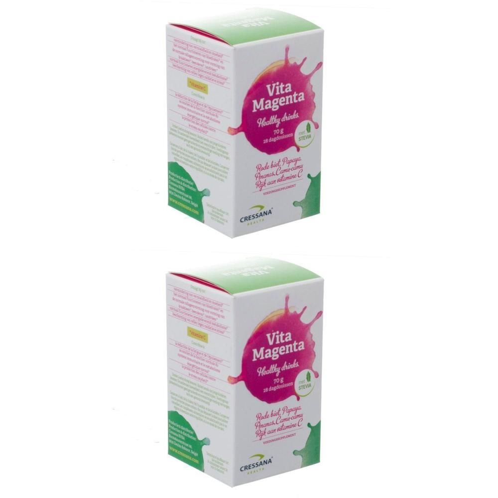 Deux boîtes de Cressana Vitamagenta, boissons saines, 70g.