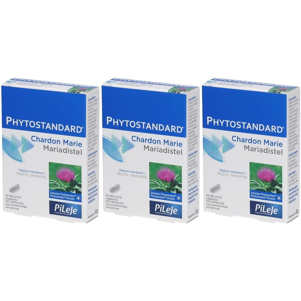 Drie pakken Phytostandard Chardon Marie Mariadistel met mariadistelafbeelding.