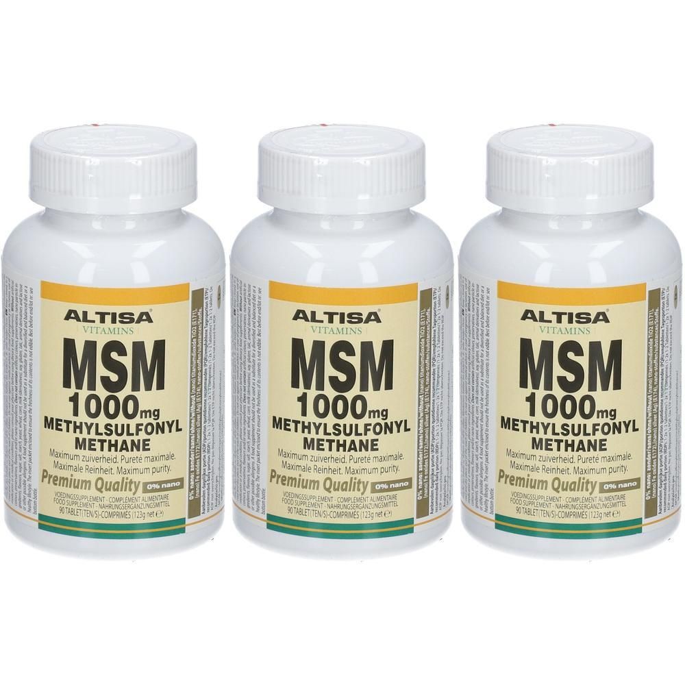 Trois flacons d'Altisa MSM 1000mg Méthylsulfonylméthane, Qualité Premium.