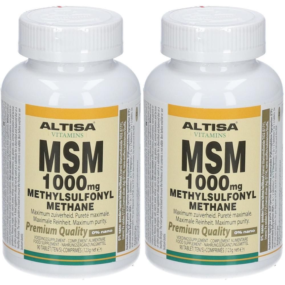 Deux flacons d'Altisa MSM 1000mg Méthylsulfonylméthane, Qualité Premium.
