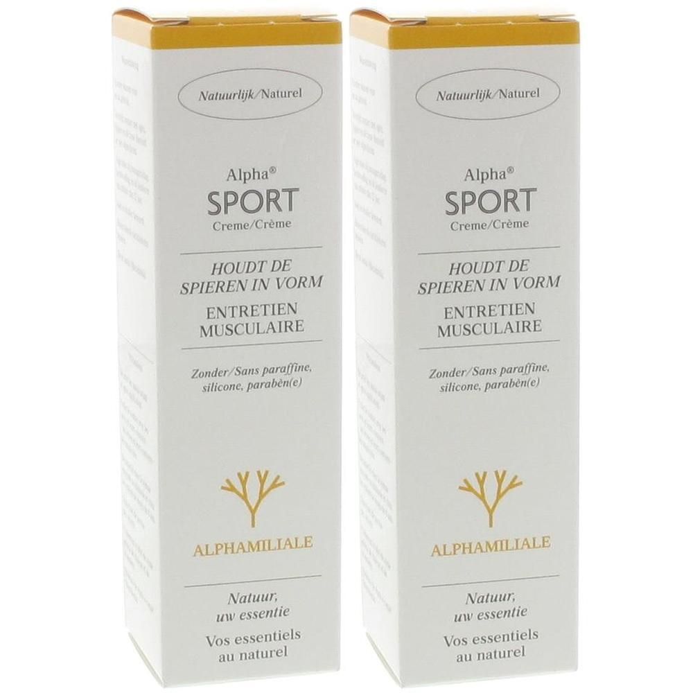 Deux boîtes de crème Alpha Sport. Maintient les muscles en forme. Sans paraffine, silicone, parabènes.