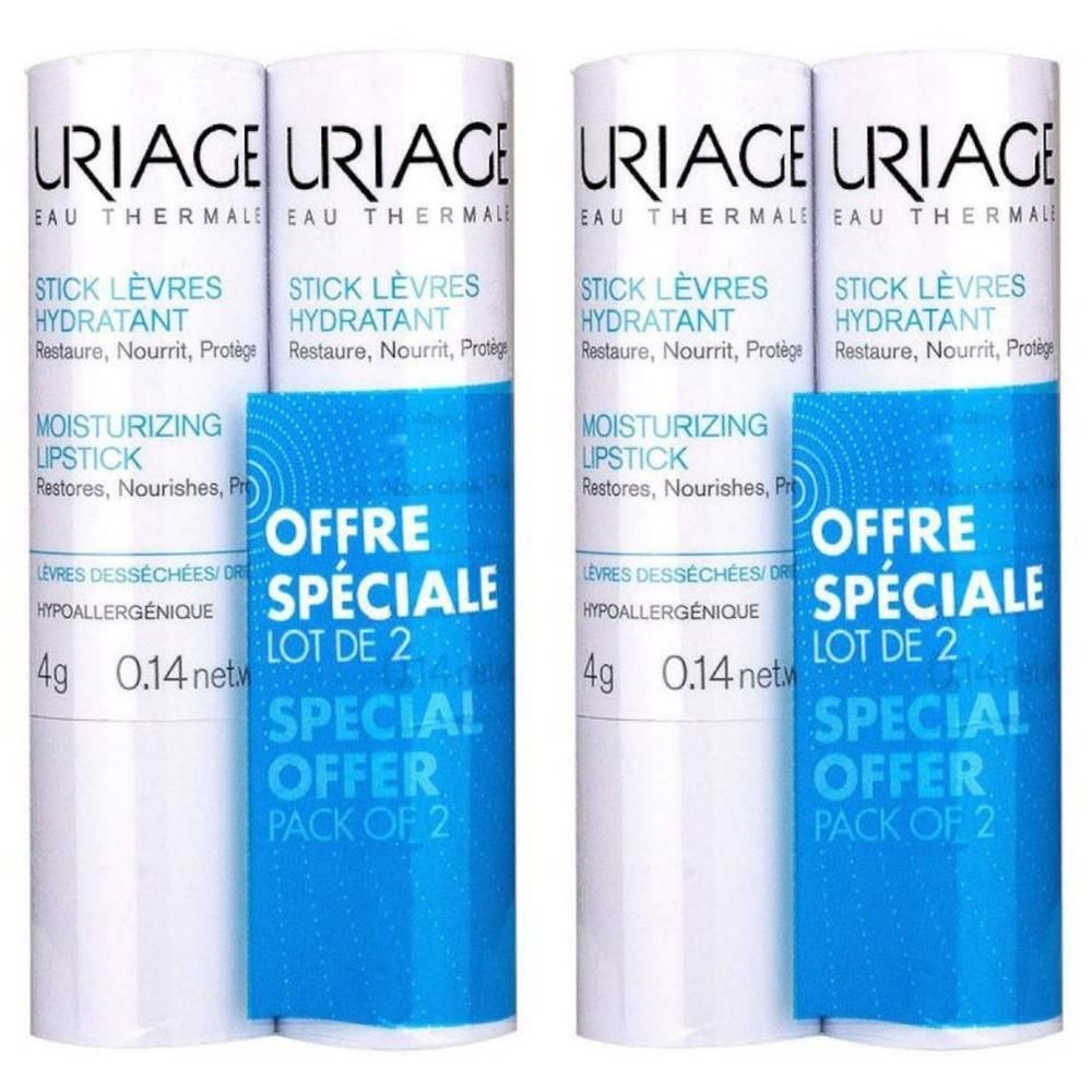 Deux sticks à lèvres Uriage hydratants, 4g, avec mention "Offre Spéciale".