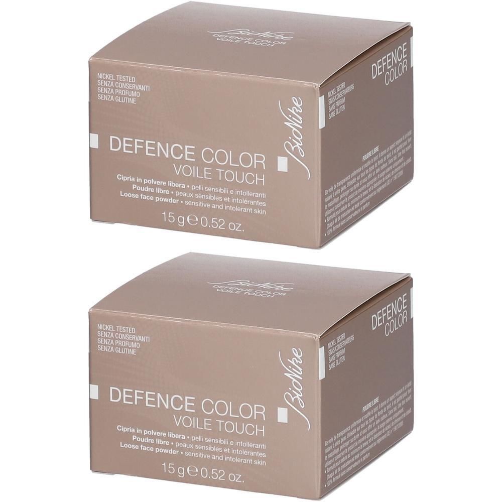 Twee verpakkingen BioNike Defence Color Voile Touch los poeder, elk 15g.