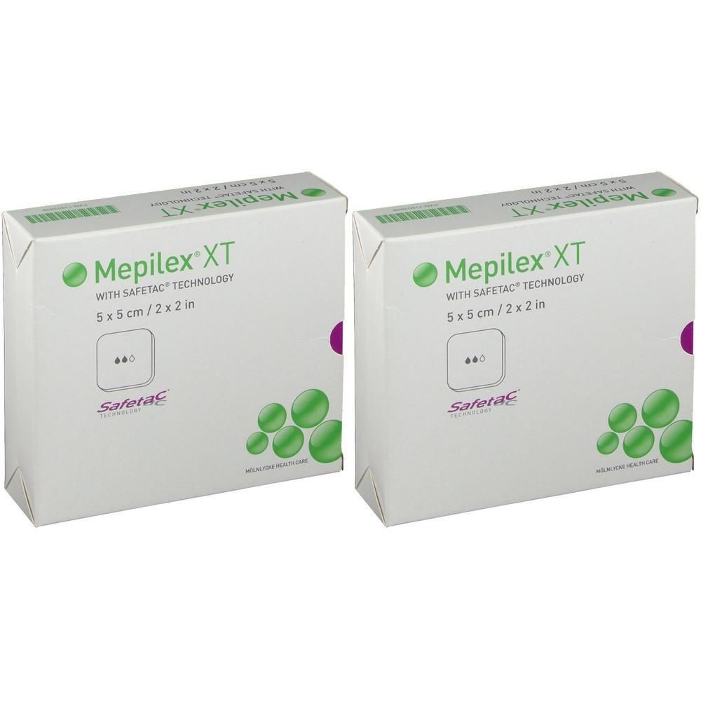 Deux paquets de pansements Mepilex XT, 5x5 cm.
