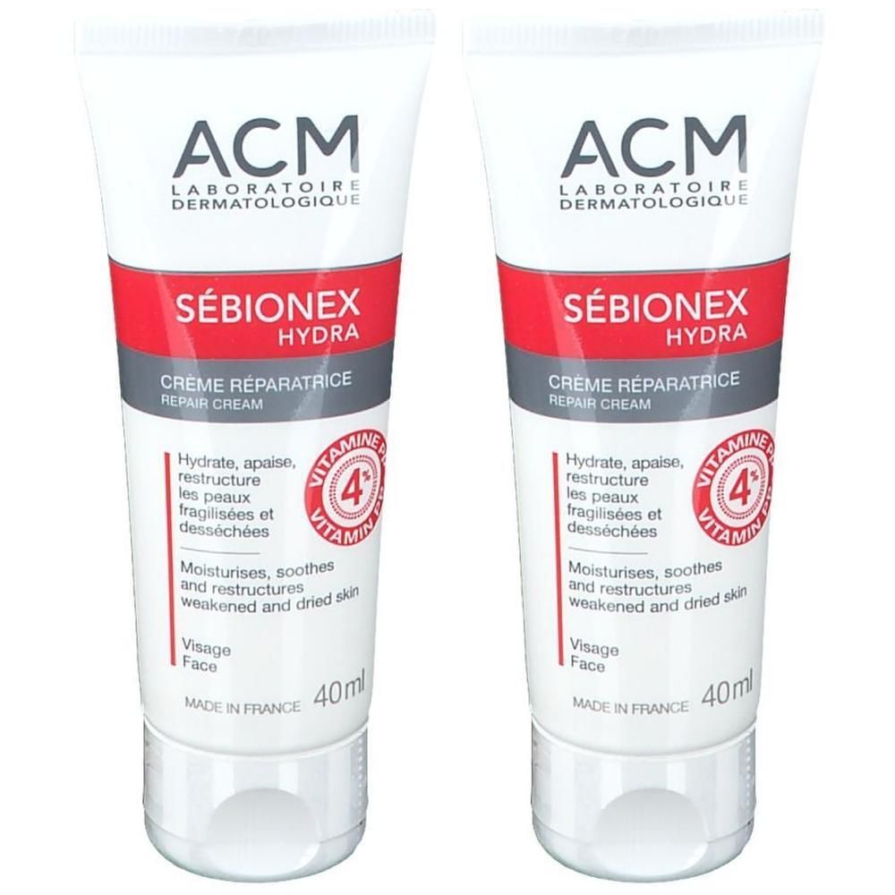 Twee tubes ACM Sébionex Hydra herstelcrème, 40ml.