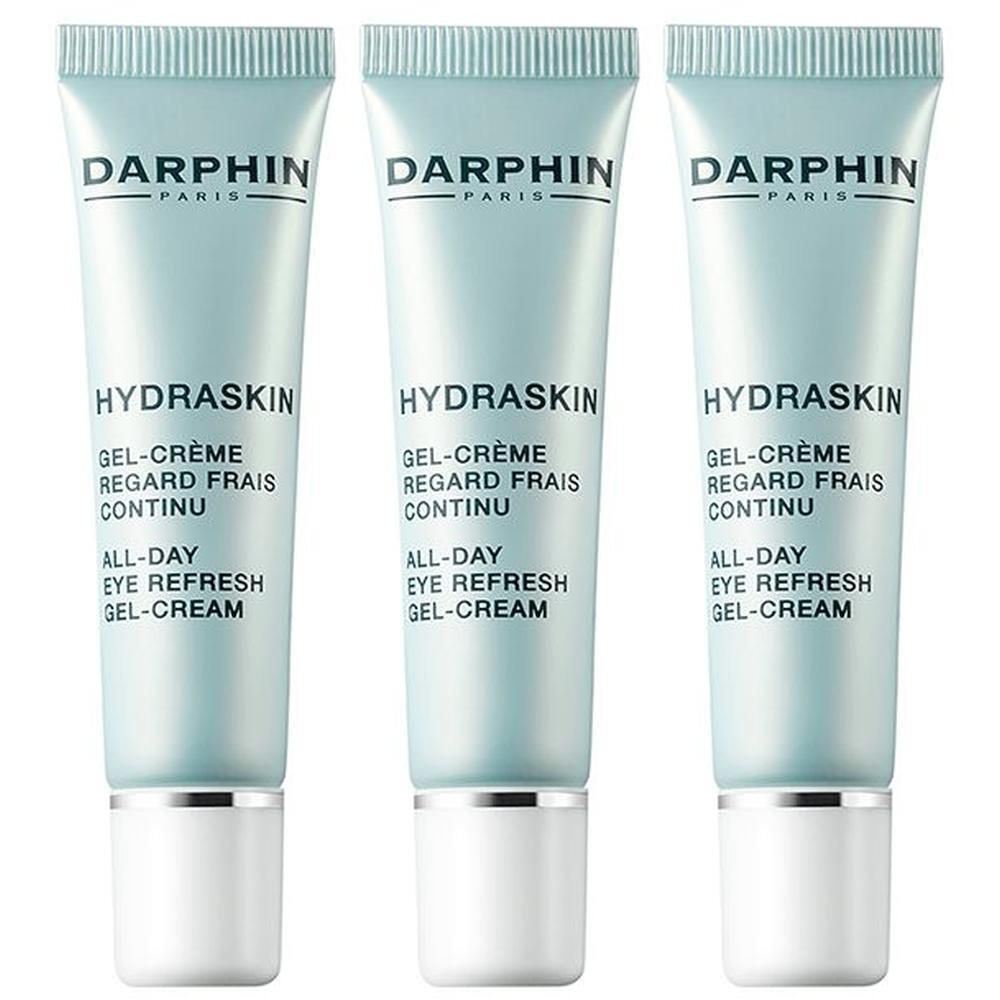 Trois tubes Darphin Hydraskin Gel-Crème Regard Frais Continu pour les yeux.