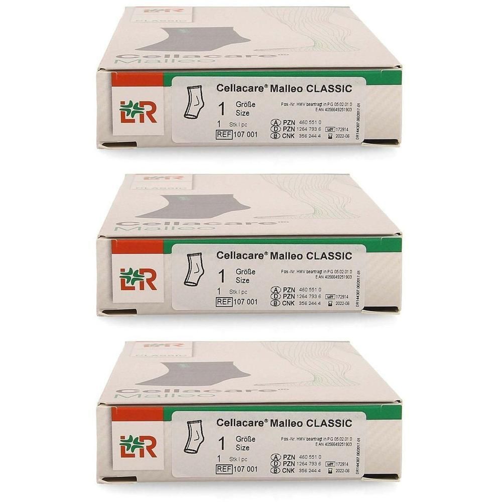 Drie verpakkingen Cellacare Malleo Classic enkelbrace, maat 1.