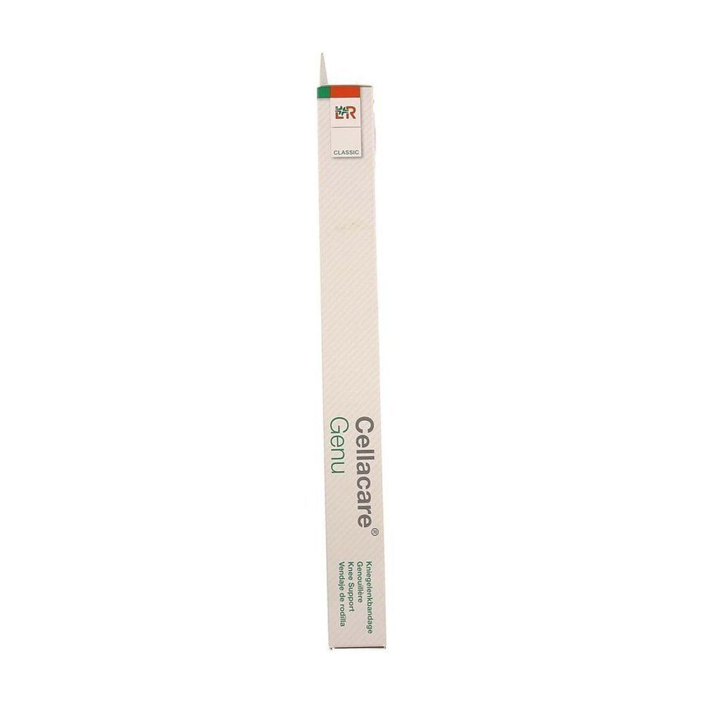 Zijaanzicht van de verpakking van een kniebandage met productnaam.