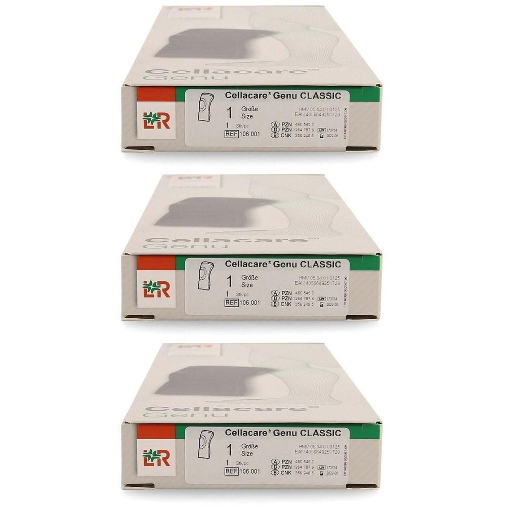 Drie verpakkingen Cellacare Genu Classic kniebandages.